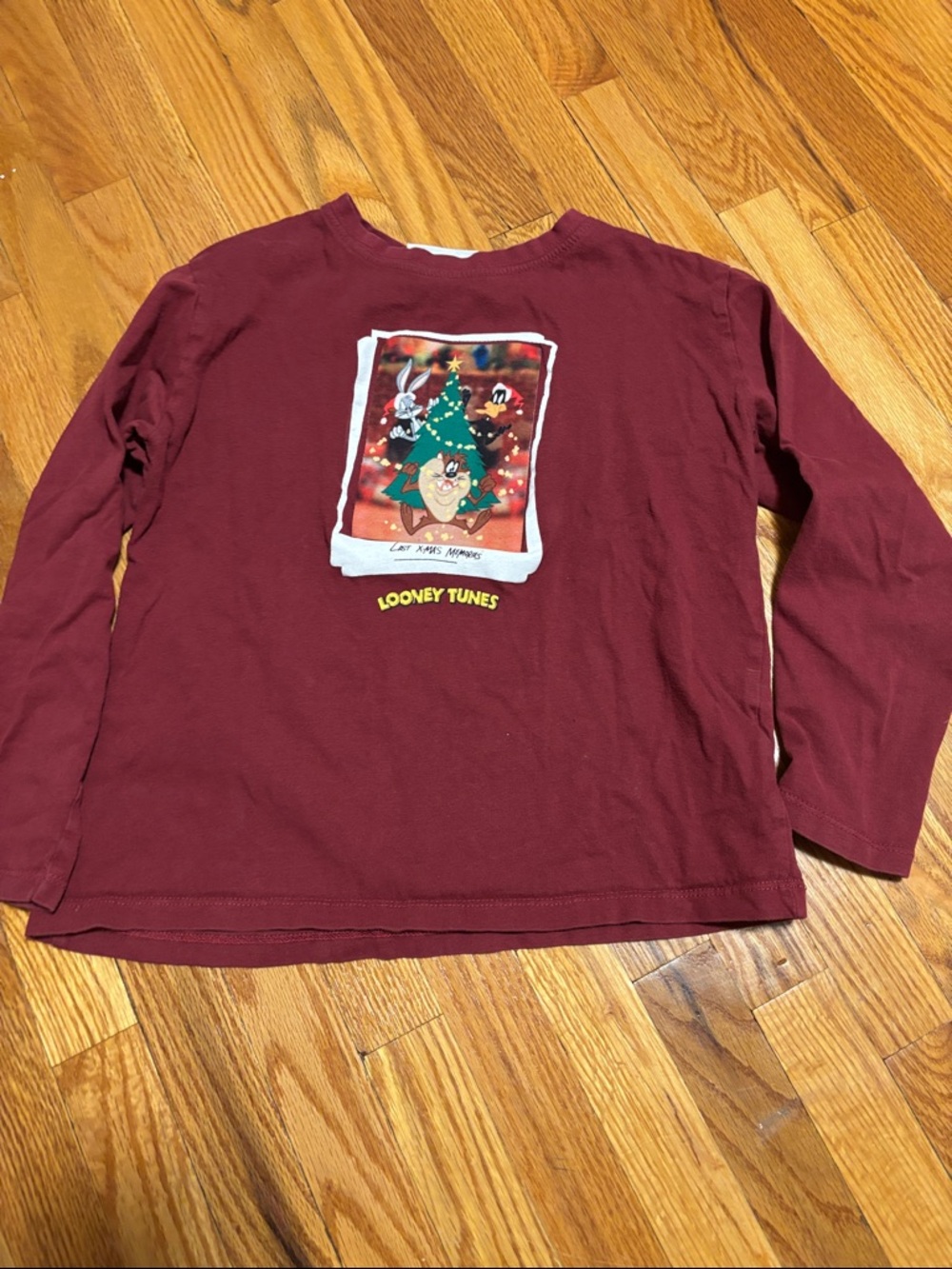 Zara Maroon Long Sleeve Tee with Looney Tunes Holiday Graphic